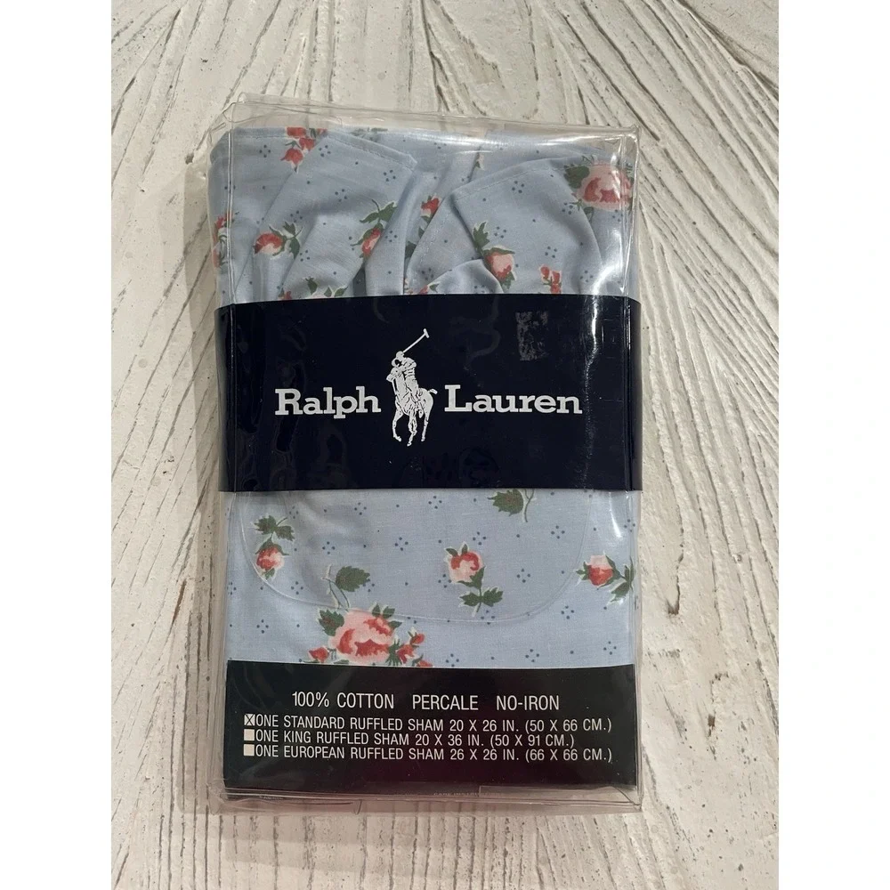 Vtg New ‎ Ralph Lauren Calico Rose Blue Floral Ruffled Standard Pillow Sham NIP
